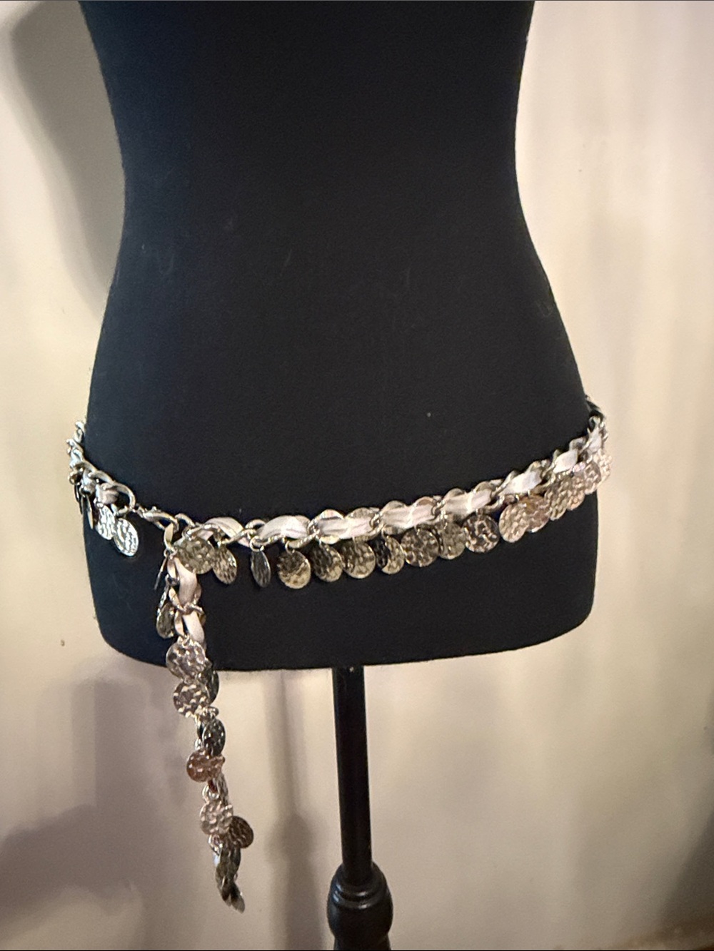 Lavender Ribbon & Hammered Disc Belt Necklace - Women's Accessories